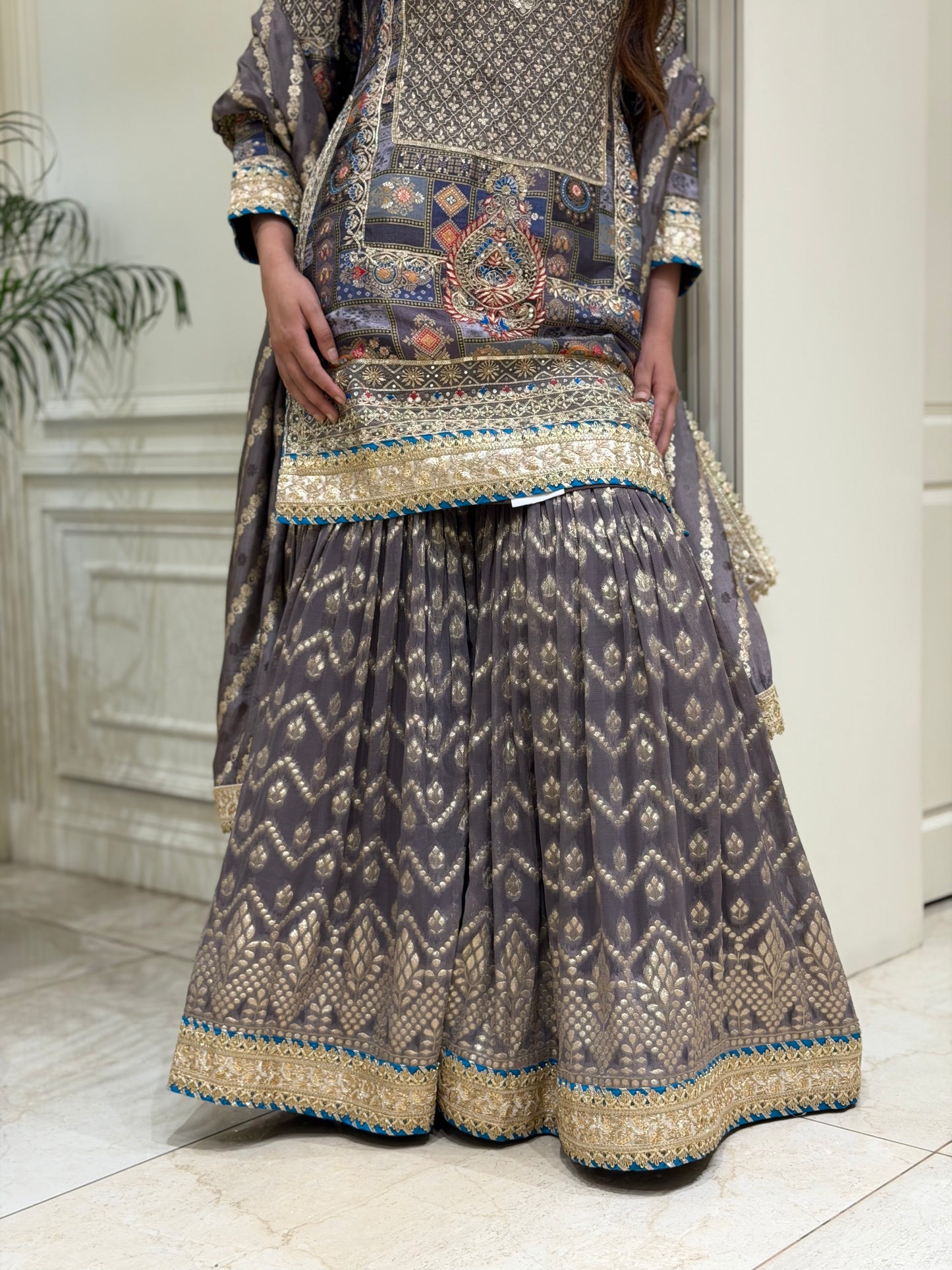 Ash Grey Silk Gharara Set