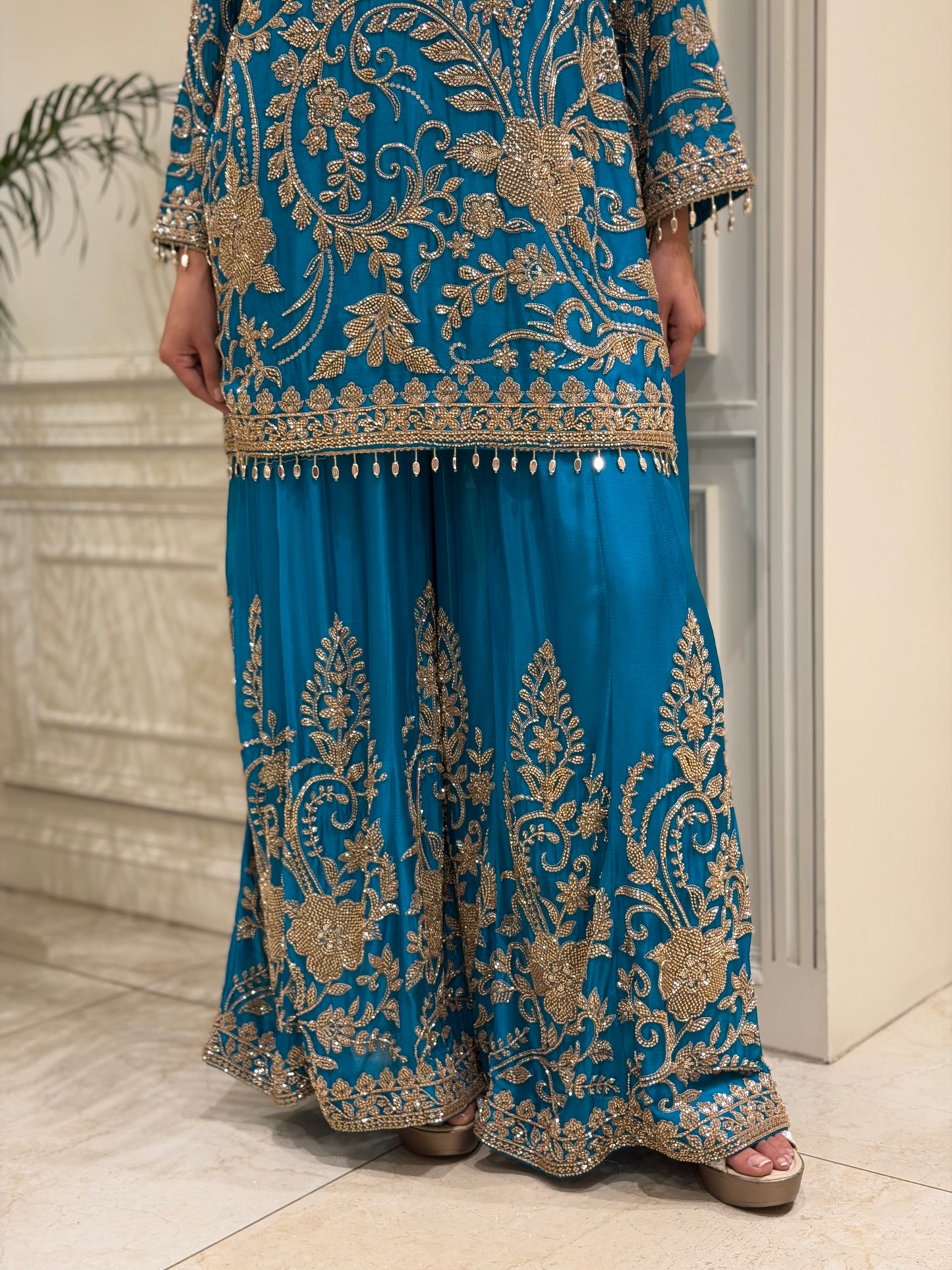 Royal Blue Chinoon Sharara Set
