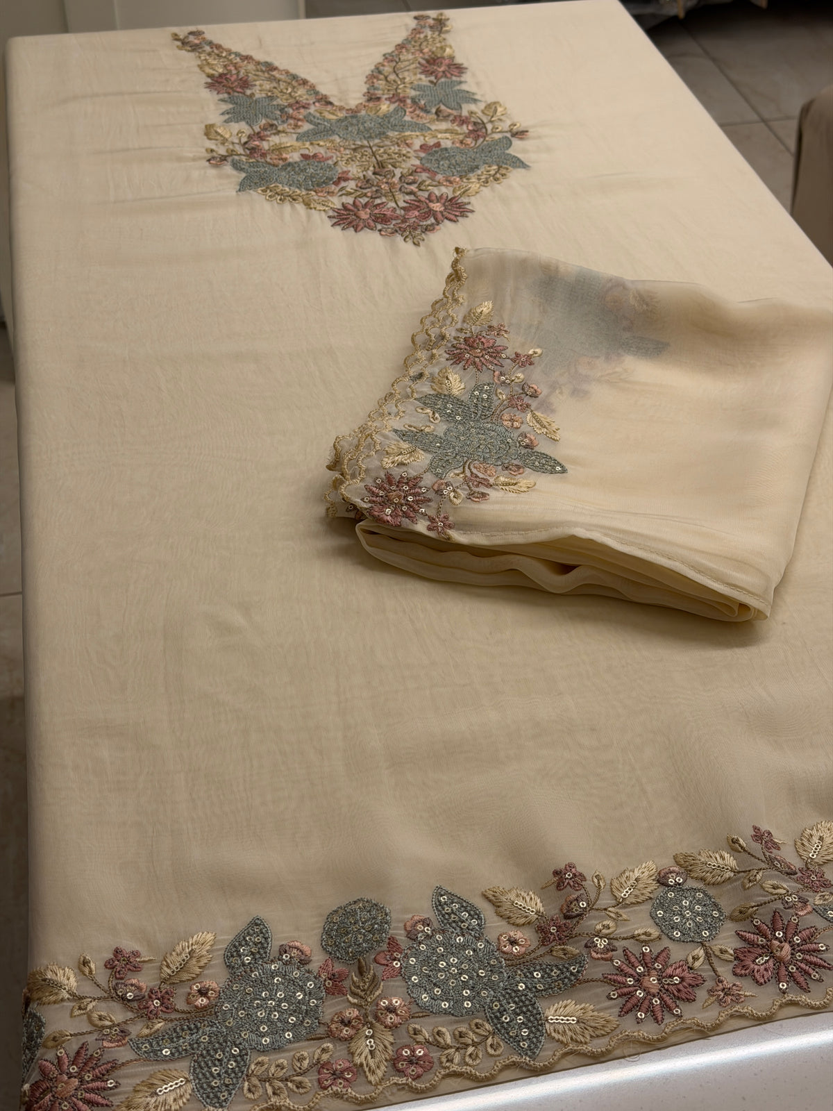 Luxury Soft Organza Embroidered Unstitched Suit