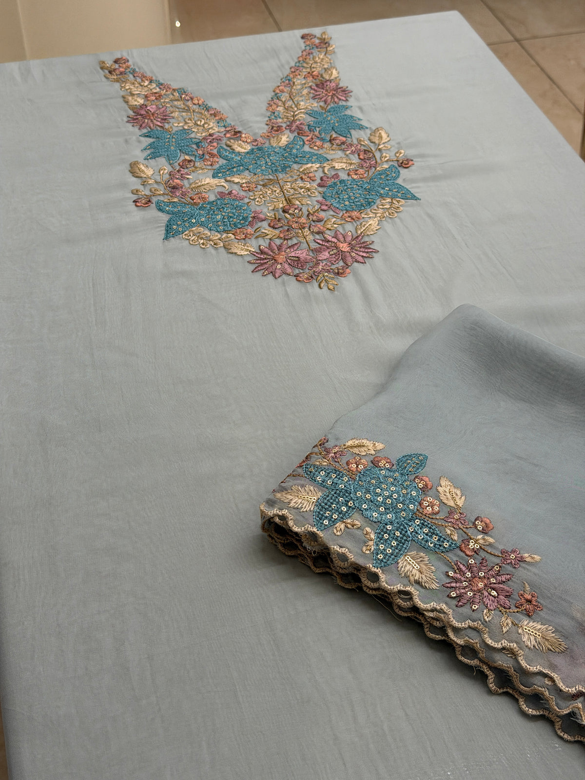 Luxury Soft Organza Embroidered Unstitched Suit