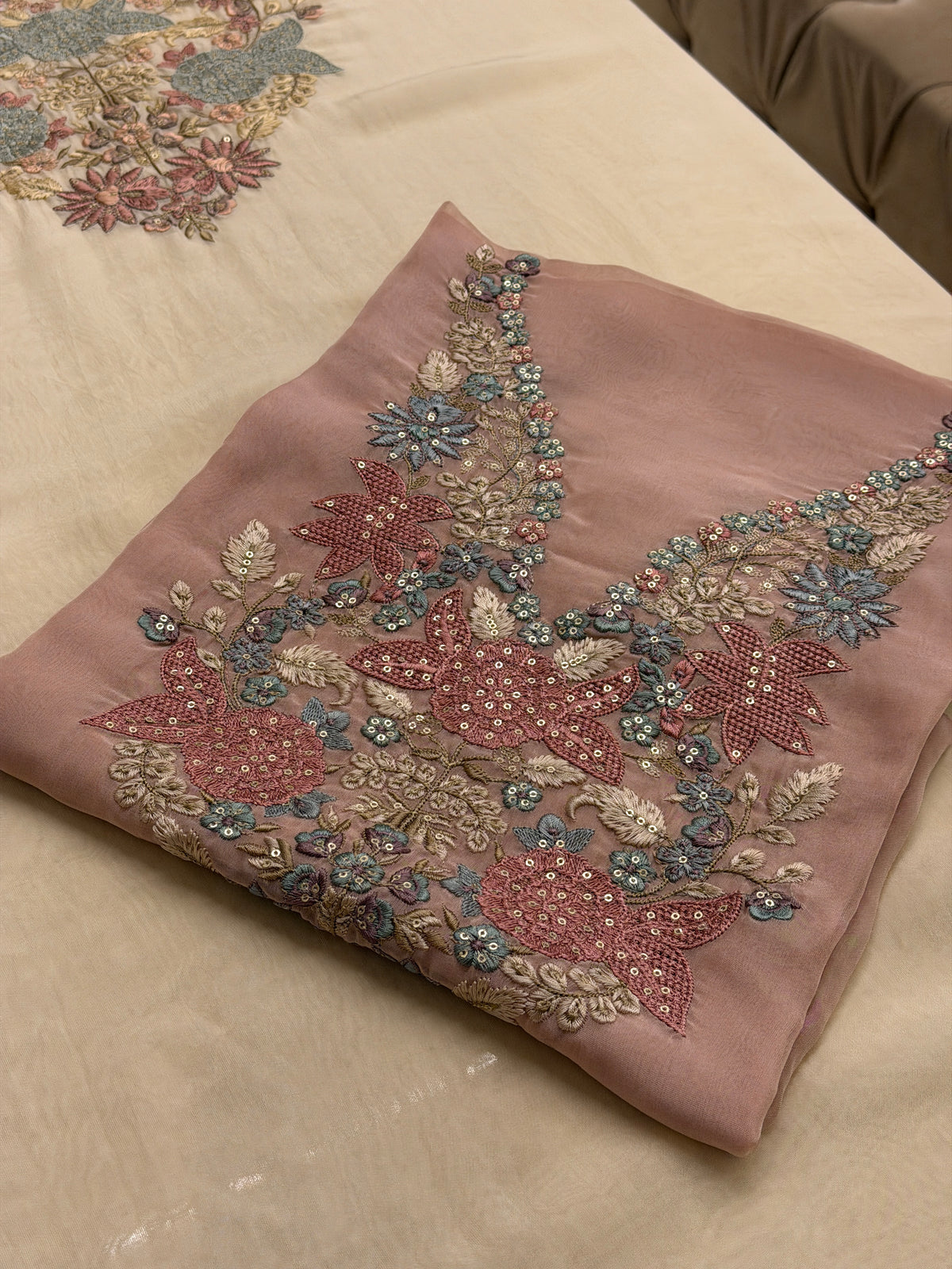 Luxury Soft Organza Embroidered Unstitched Suit