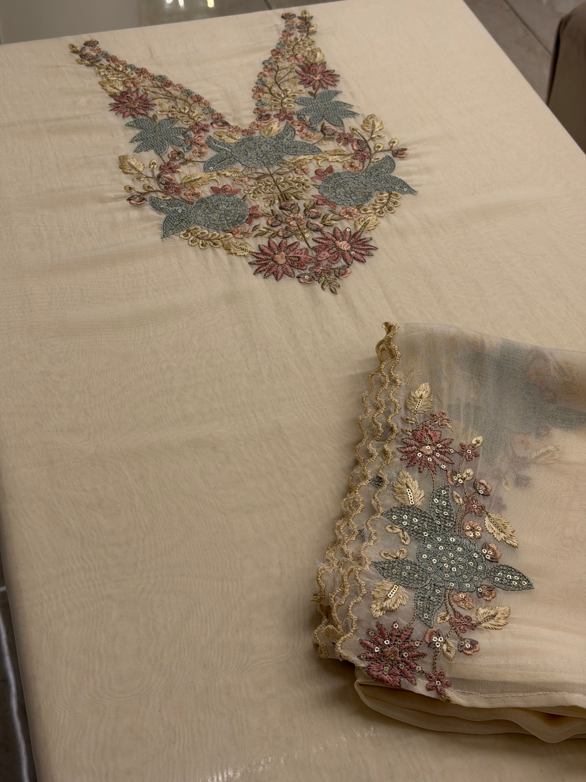 Luxury Soft Organza Embroidered Unstitched Suit