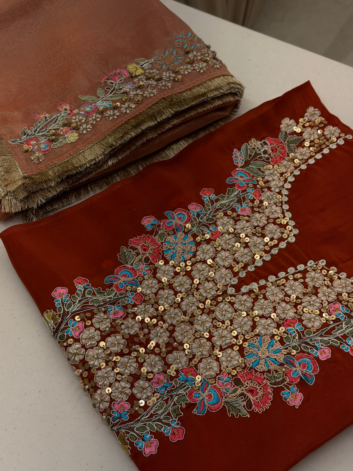 Noor-e-Gulrukh Silk Crepe Embroidered Suit Set