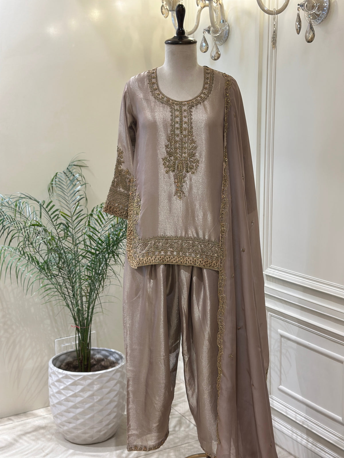 Noor-e-Taupe Tissue Silk Suit Set