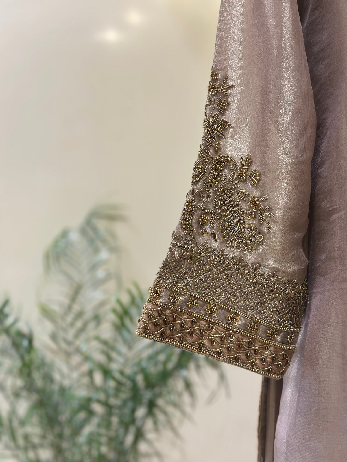 Noor-e-Taupe Tissue Silk Suit Set