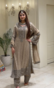 Champagne Blush Mirror & Bead Embroidered Festive Suit Set