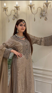 Champagne Blush Mirror & Bead Embroidered Festive Suit Set
