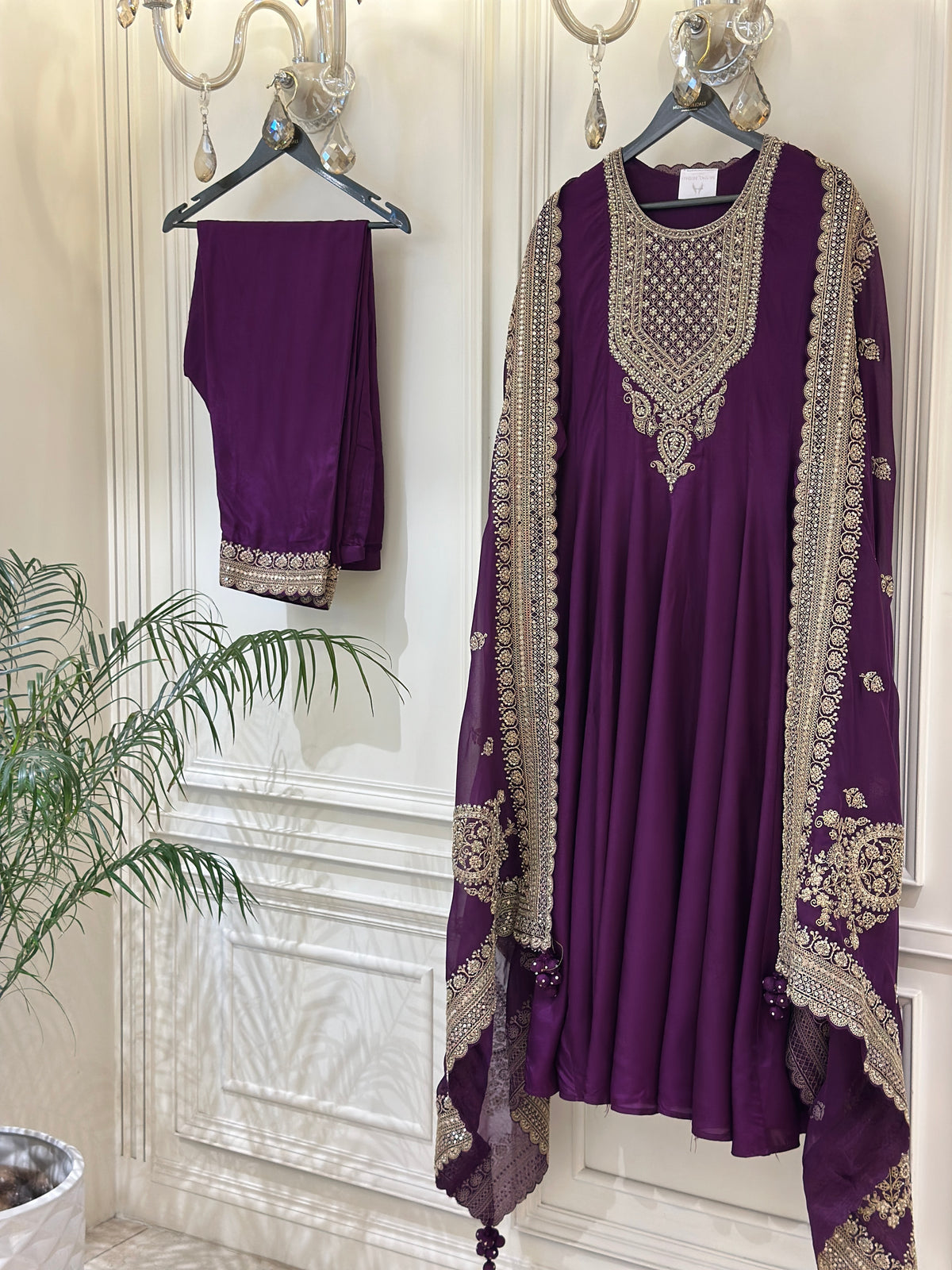 Hand-Embellished Upada Silk Anarkali Suit Set with Organza Dupatta