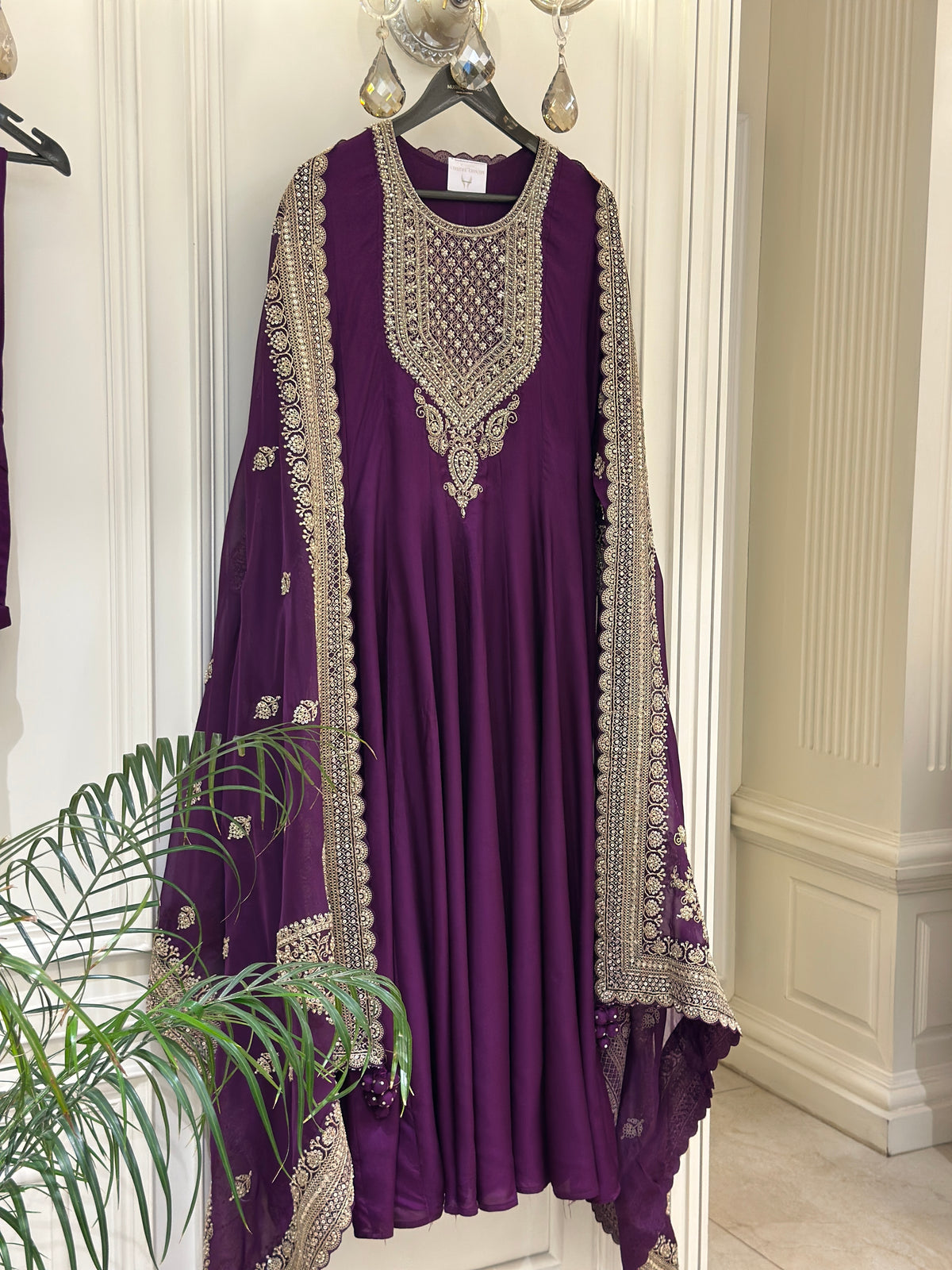 Hand-Embellished Upada Silk Anarkali Suit Set with Organza Dupatta