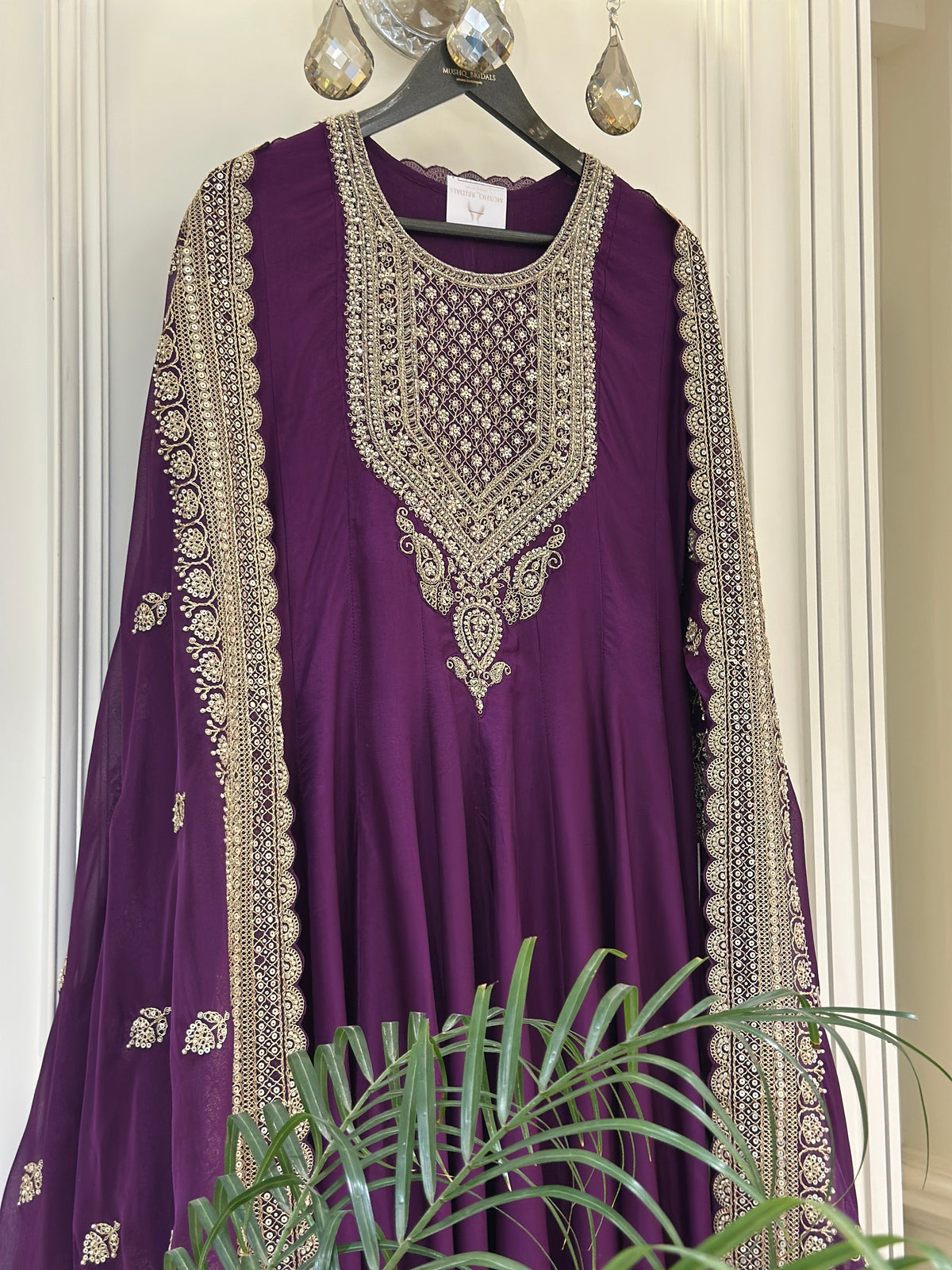 Hand-Embellished Upada Silk Anarkali Suit Set with Organza Dupatta