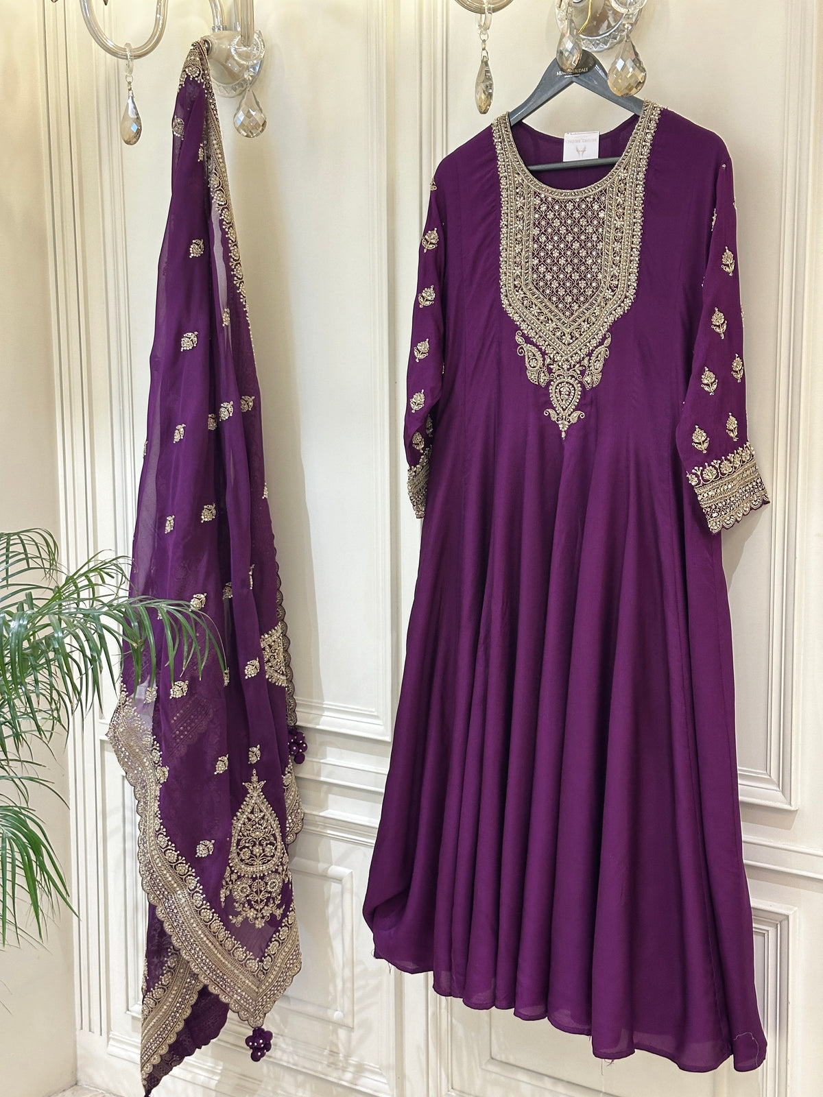 Hand-Embellished Upada Silk Anarkali Suit Set with Organza Dupatta