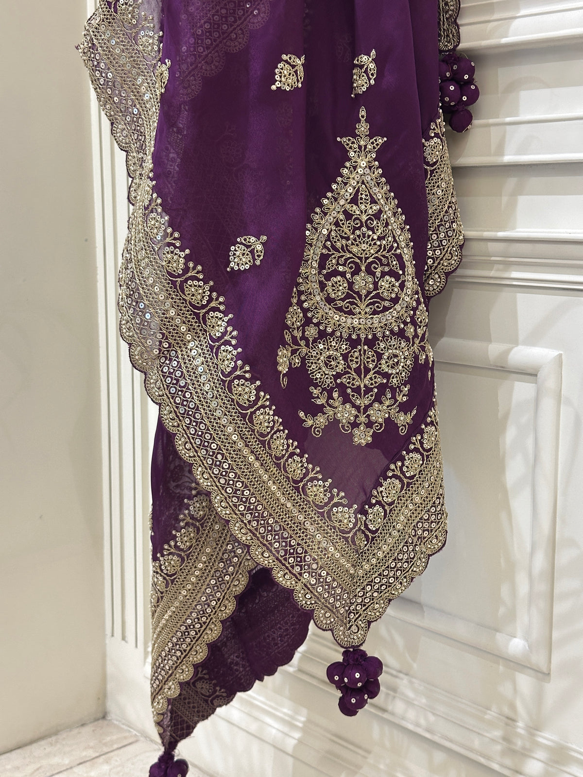 Hand-Embellished Upada Silk Anarkali Suit Set with Organza Dupatta