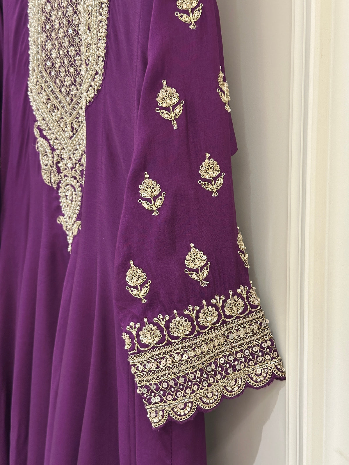 Hand-Embellished Upada Silk Anarkali Suit Set with Organza Dupatta
