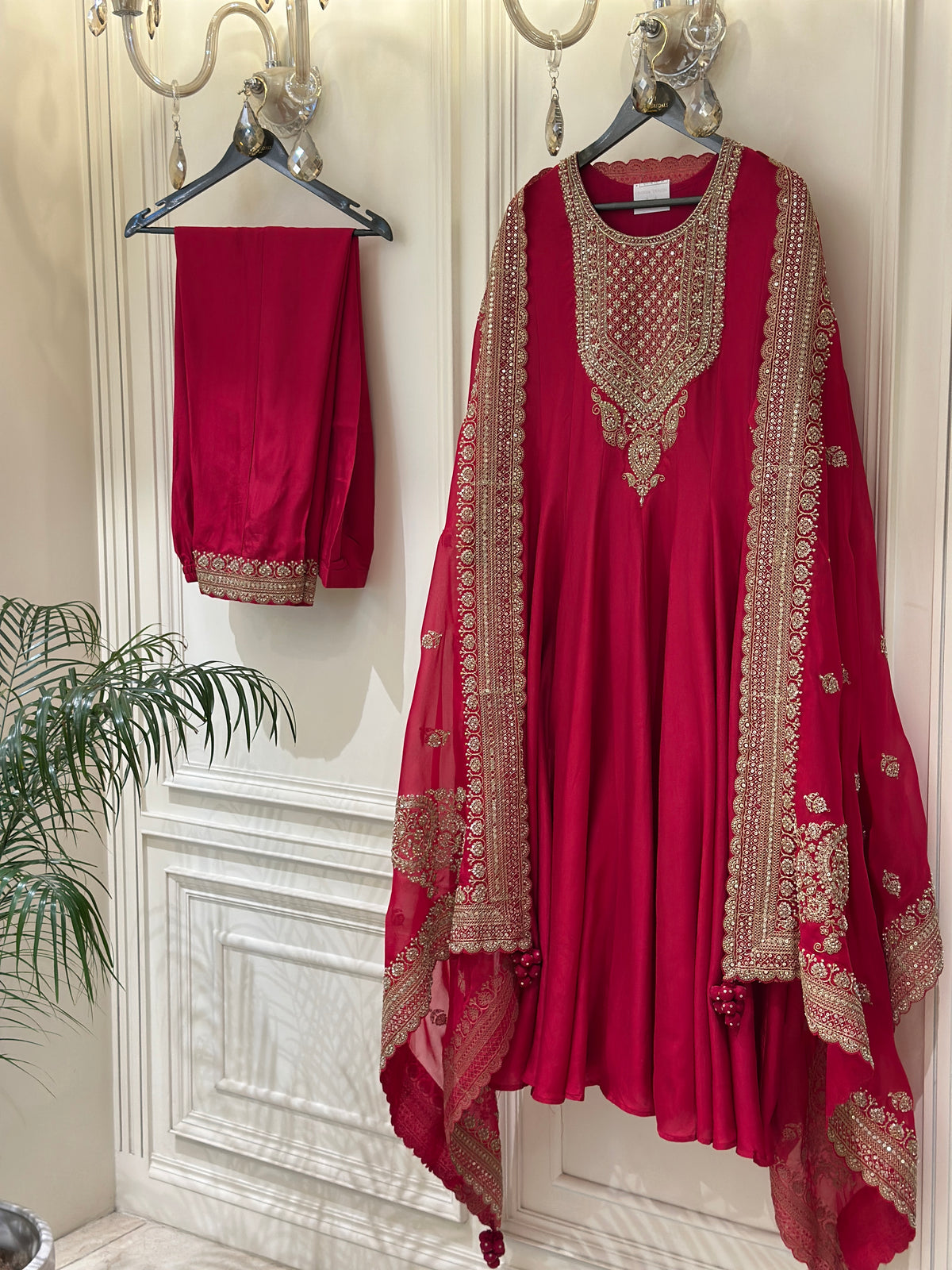 Hand-Embellished Upada Silk Anarkali Suit Set with Organza Dupatta