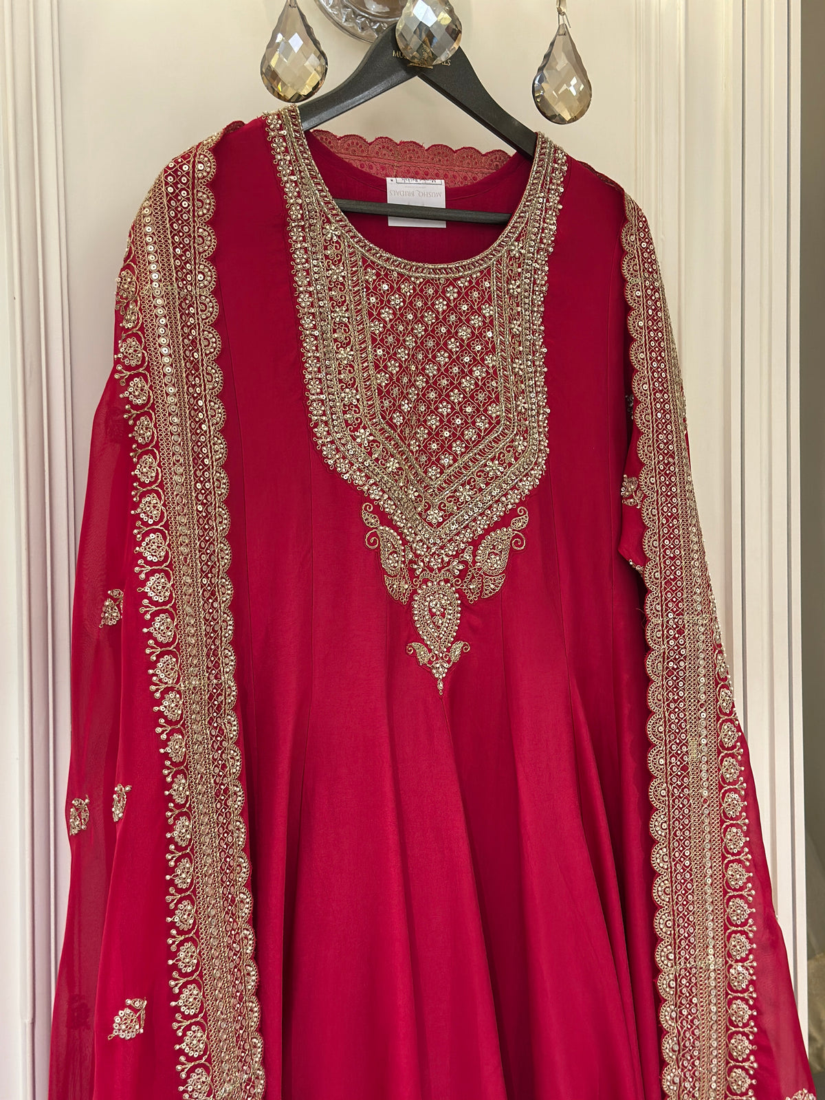 Hand-Embellished Upada Silk Anarkali Suit Set with Organza Dupatta