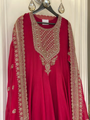 Hand-Embellished Upada Silk Anarkali Suit Set with Organza Dupatta