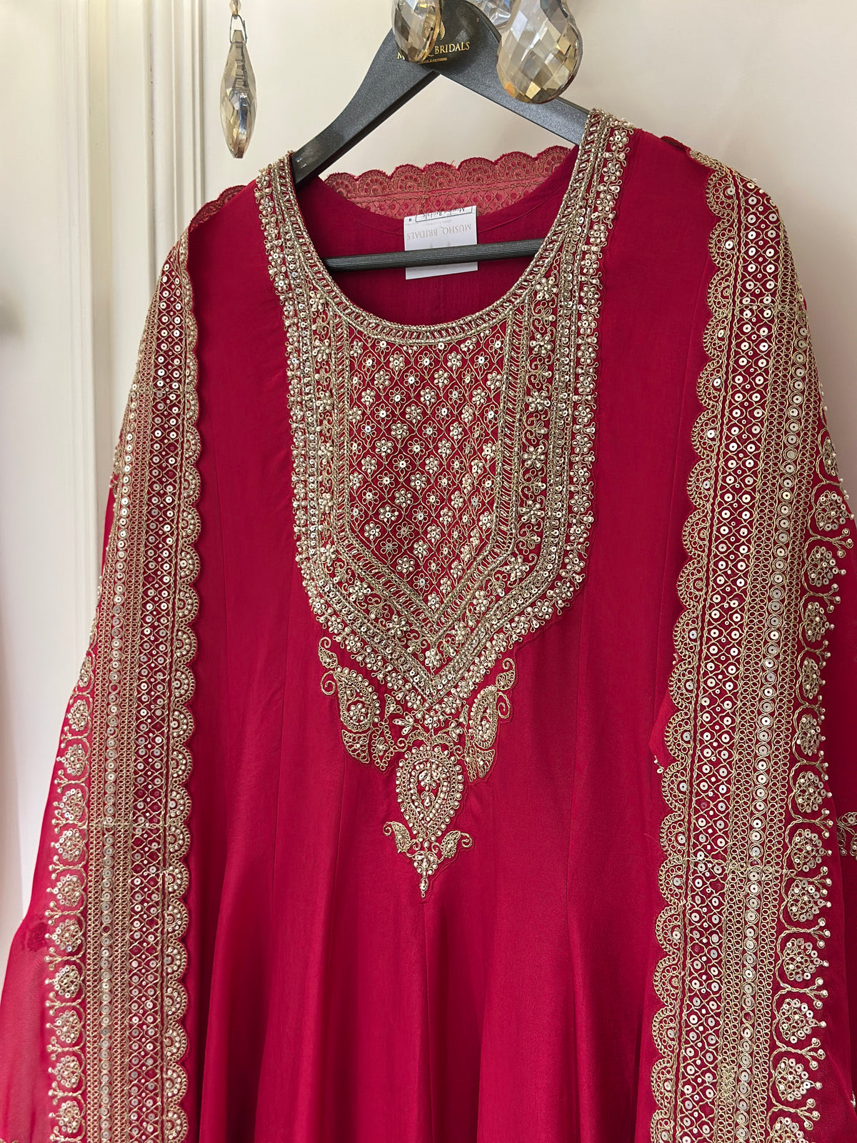 Hand-Embellished Upada Silk Anarkali Suit Set with Organza Dupatta