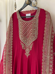 Hand-Embellished Upada Silk Anarkali Suit Set with Organza Dupatta