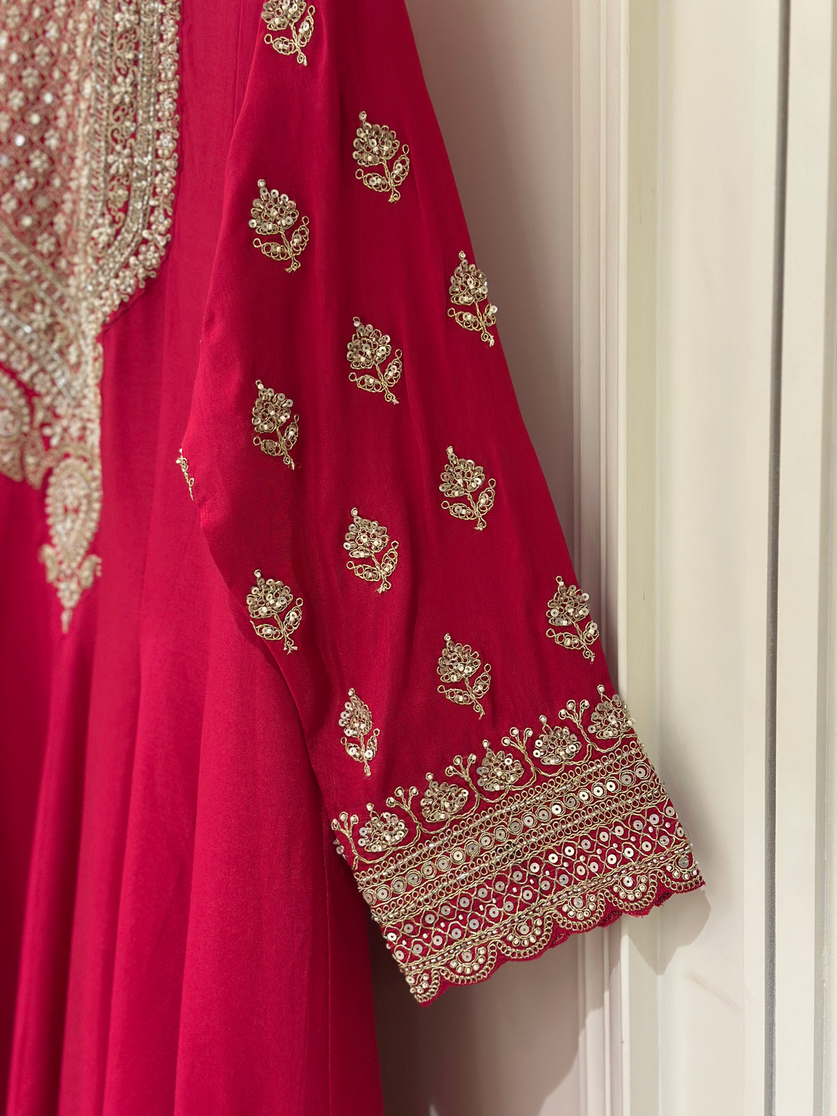 Hand-Embellished Upada Silk Anarkali Suit Set with Organza Dupatta