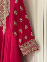 Hand-Embellished Upada Silk Anarkali Suit Set with Organza Dupatta