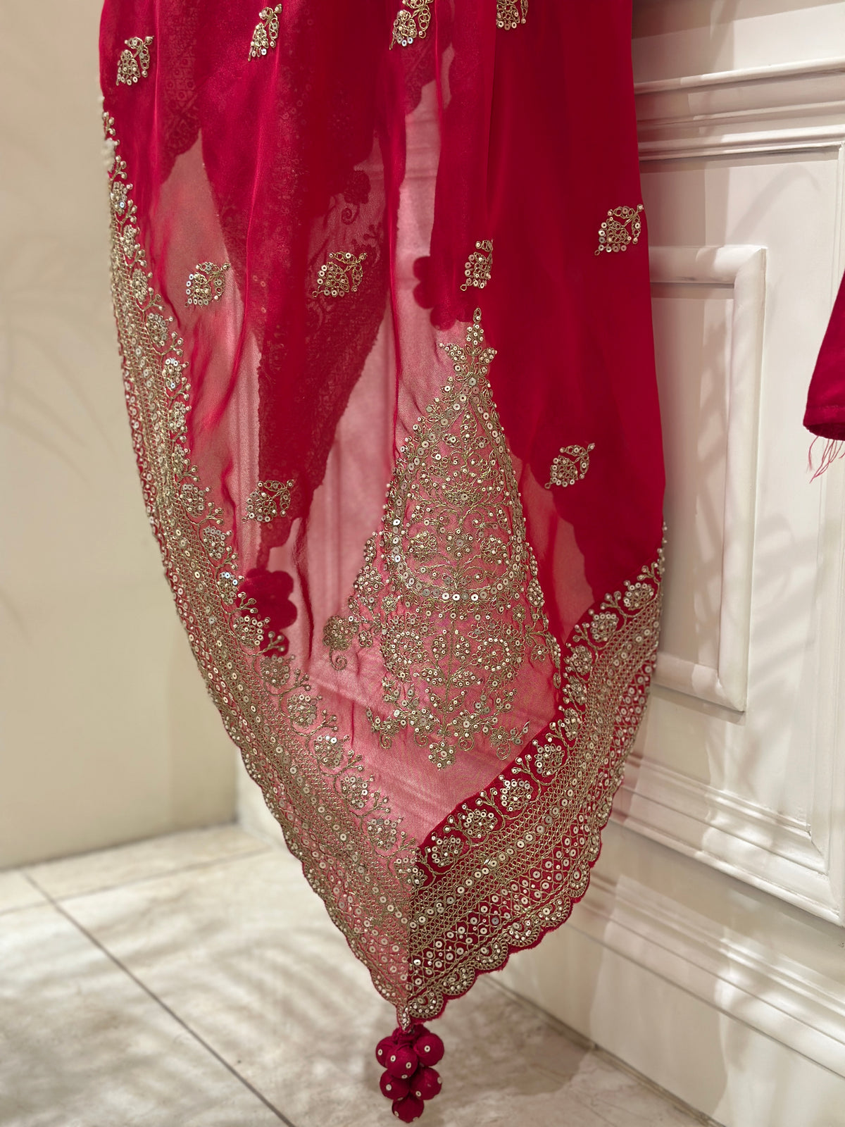 Hand-Embellished Upada Silk Anarkali Suit Set with Organza Dupatta