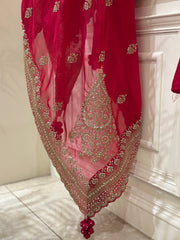 Hand-Embellished Upada Silk Anarkali Suit Set with Organza Dupatta