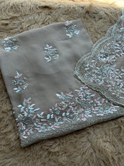Sequin Embroidered Designer Suit with Elegant Floral Border Dupatta