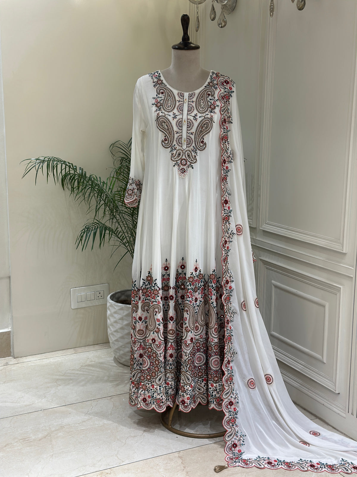 Hand-Embellished Chinon Anarkali Set