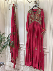 Hand-Embellished Chinon Anarkali Set