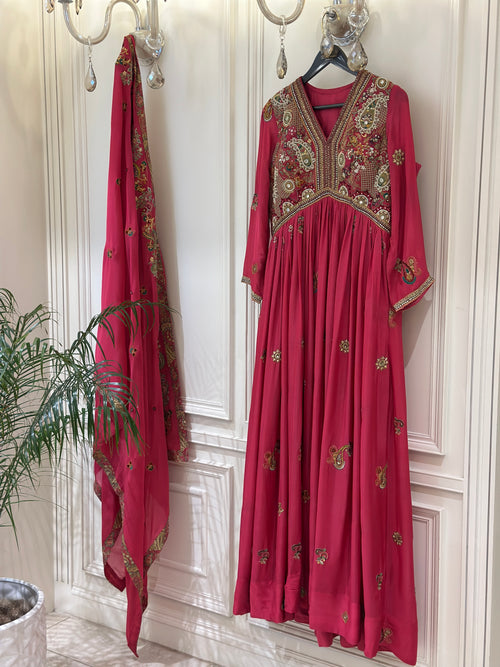 Hand-Embellished Chinon Anarkali Set
