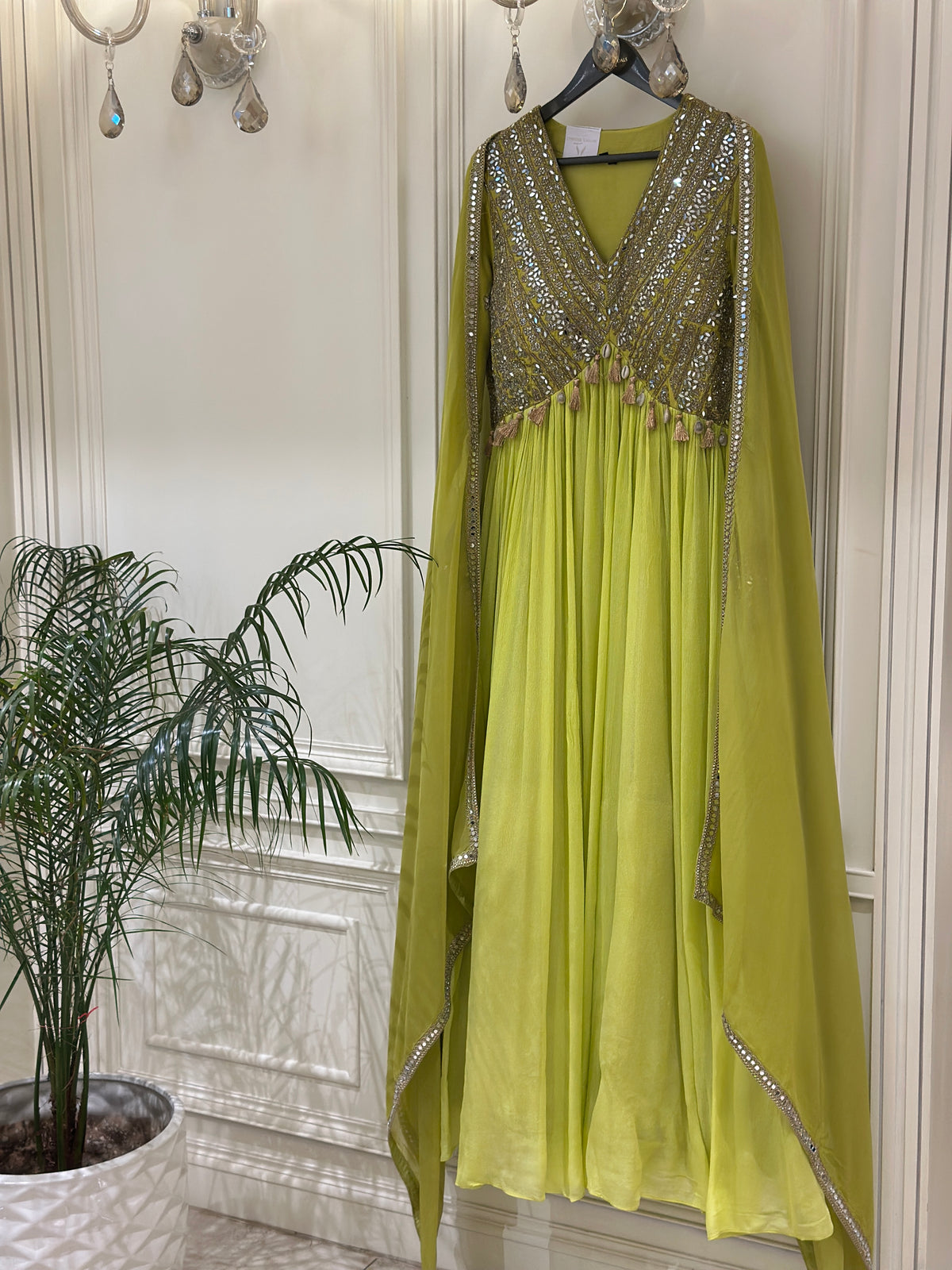 Mirror & Dabka Embellished Chinon Gown