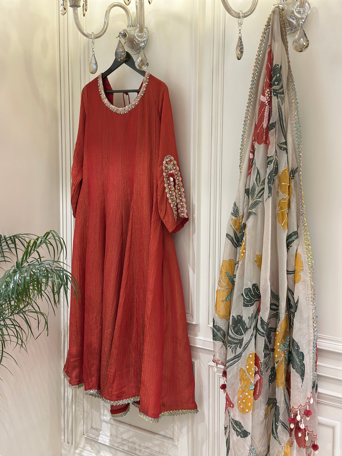 Rust Bloom Crush Tissue Luxury Suit Set