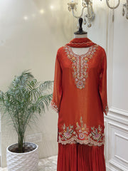 Burnt Orange Tissue Silk Gharara Set