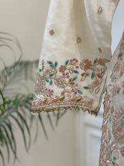 Ivory Silk Gharara Set with Multicolor Organza Dupatta