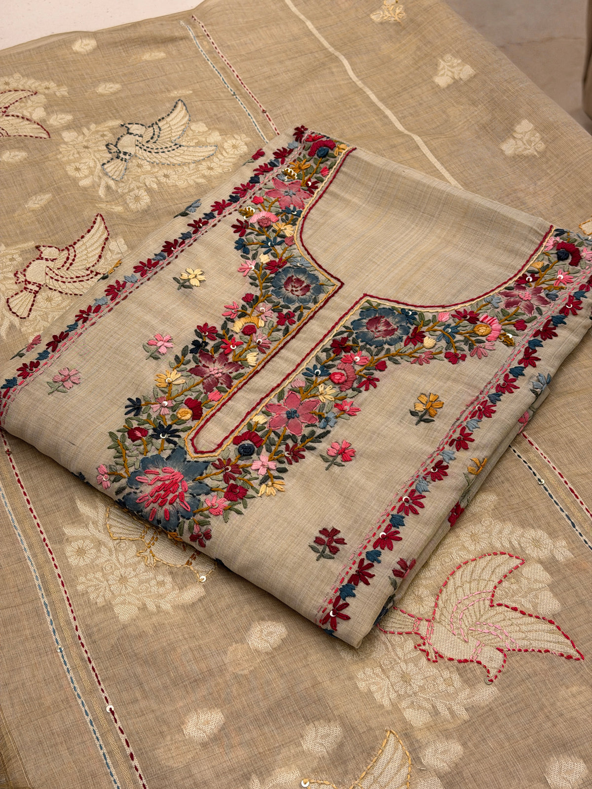 Gulnaar Jamdani – Multicolour Kantha Suit 🌸