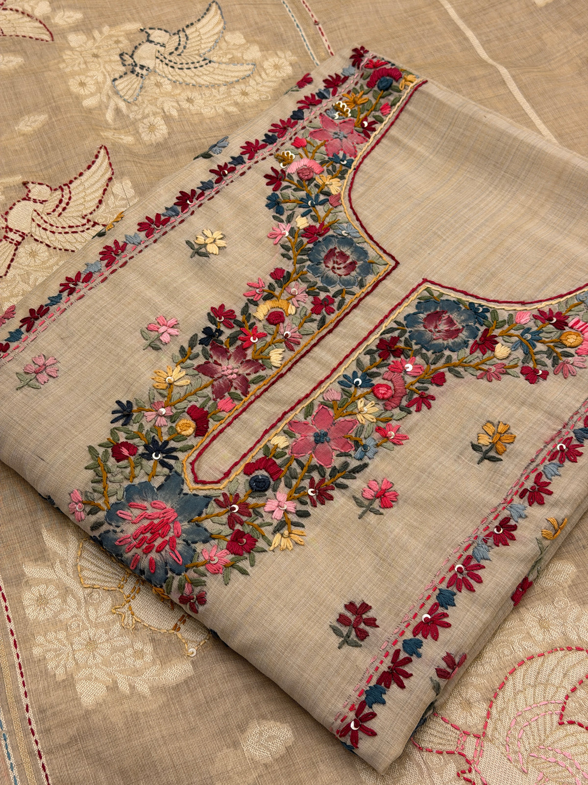 Gulnaar Jamdani – Multicolour Kantha Suit 🌸
