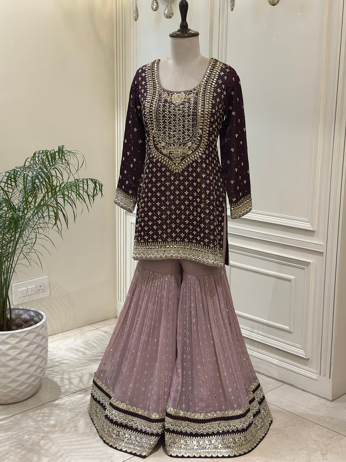 Royal Mirrorwork Silk Gharara Set