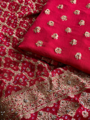 Luxury Banarasi Khaddi Georgette Suit with Heavy Embellished Dupatta & Crepe Bottom