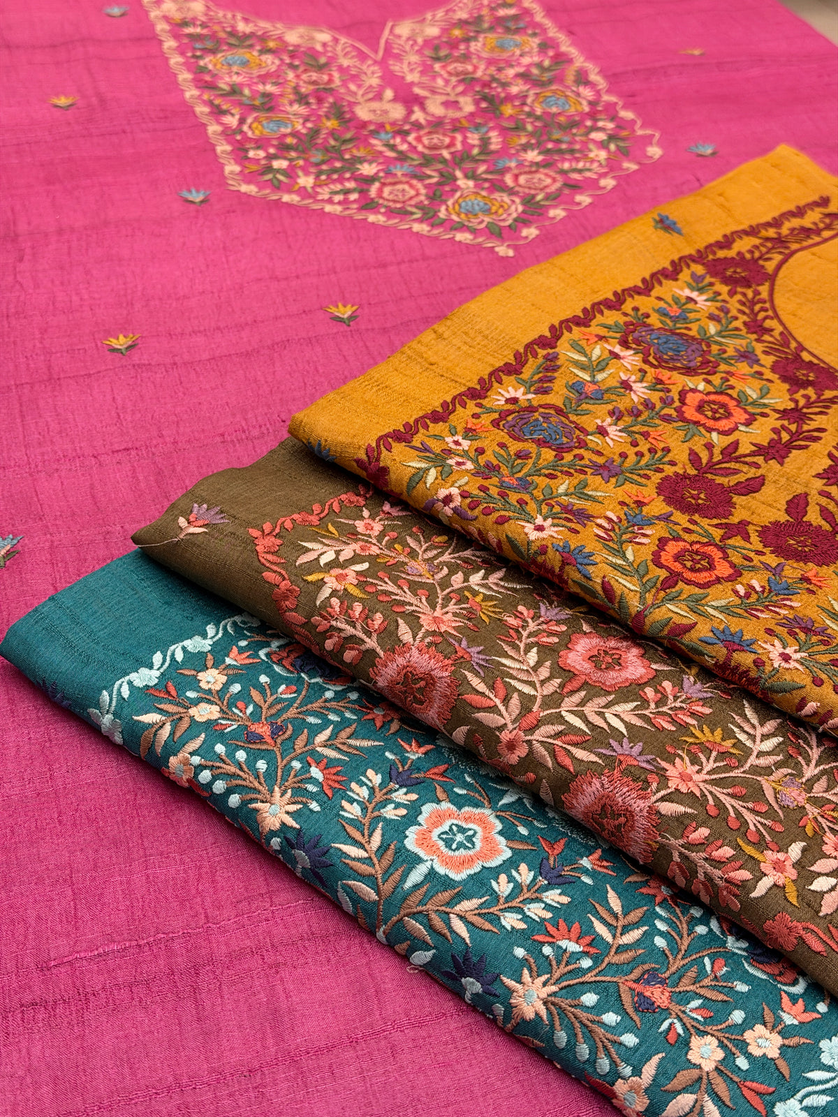 Noor-e-Gul – Pure Tassar Silk Suit with Multicolour Floral Embroidery