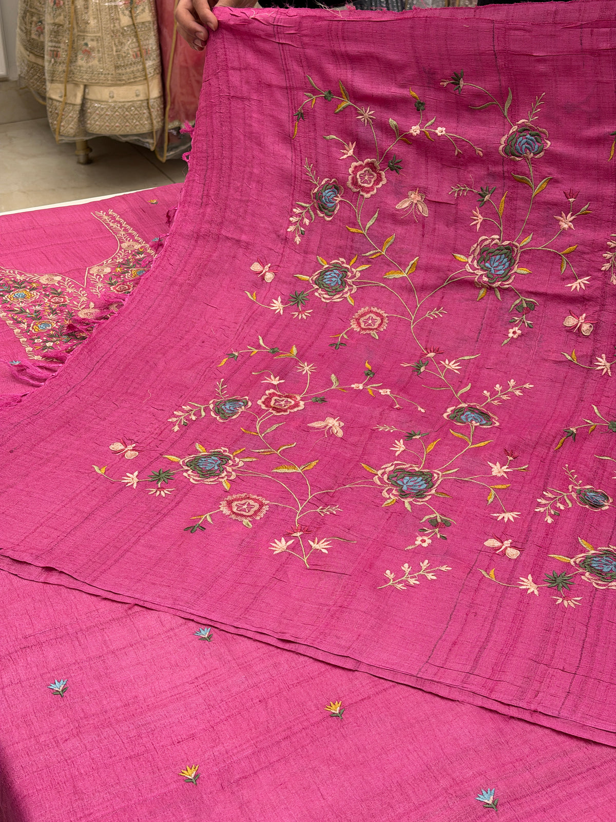 Noor-e-Gul – Pure Tassar Silk Suit with Multicolour Floral Embroidery