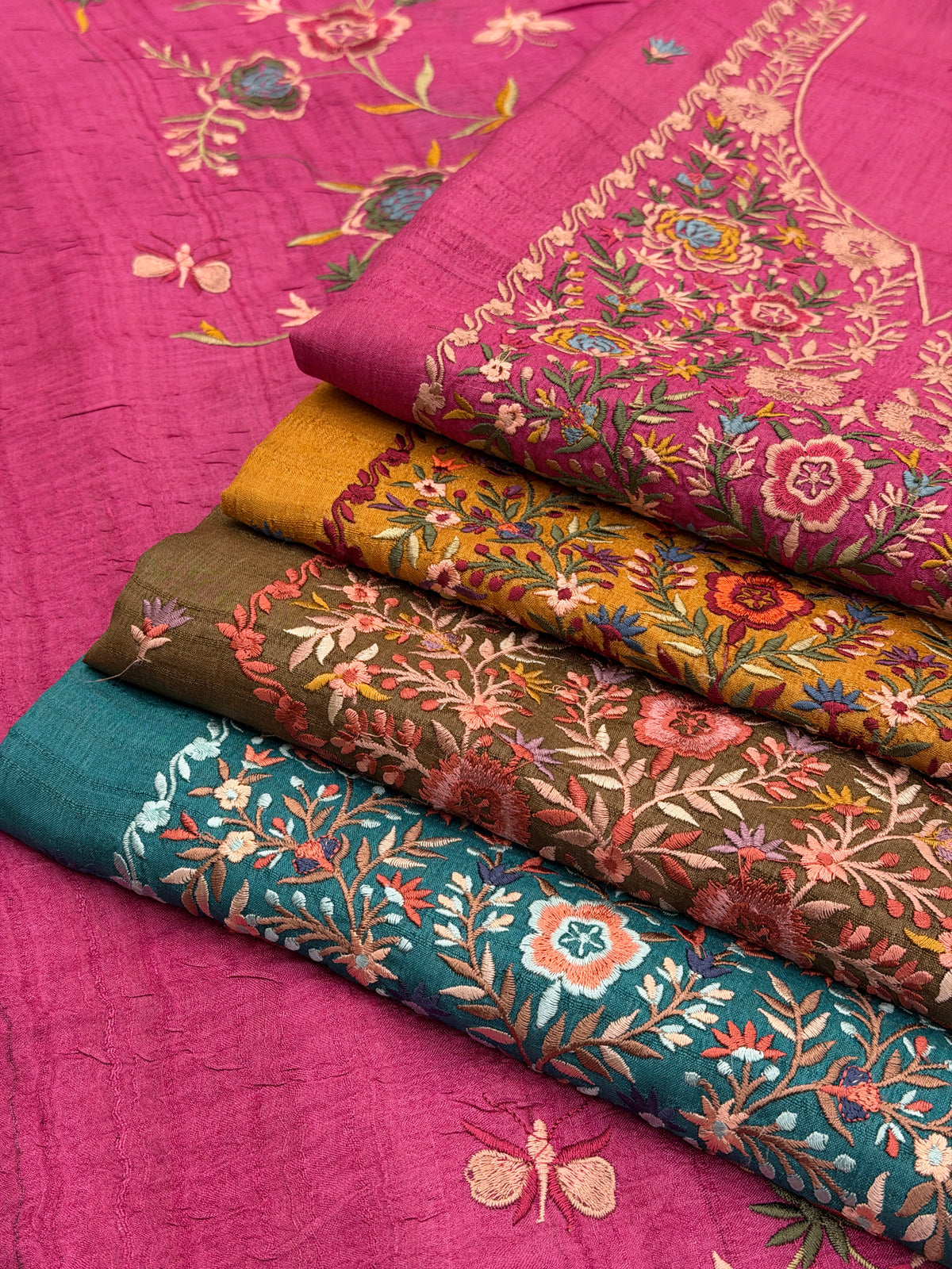 Noor-e-Gul – Pure Tassar Silk Suit with Multicolour Floral Embroidery