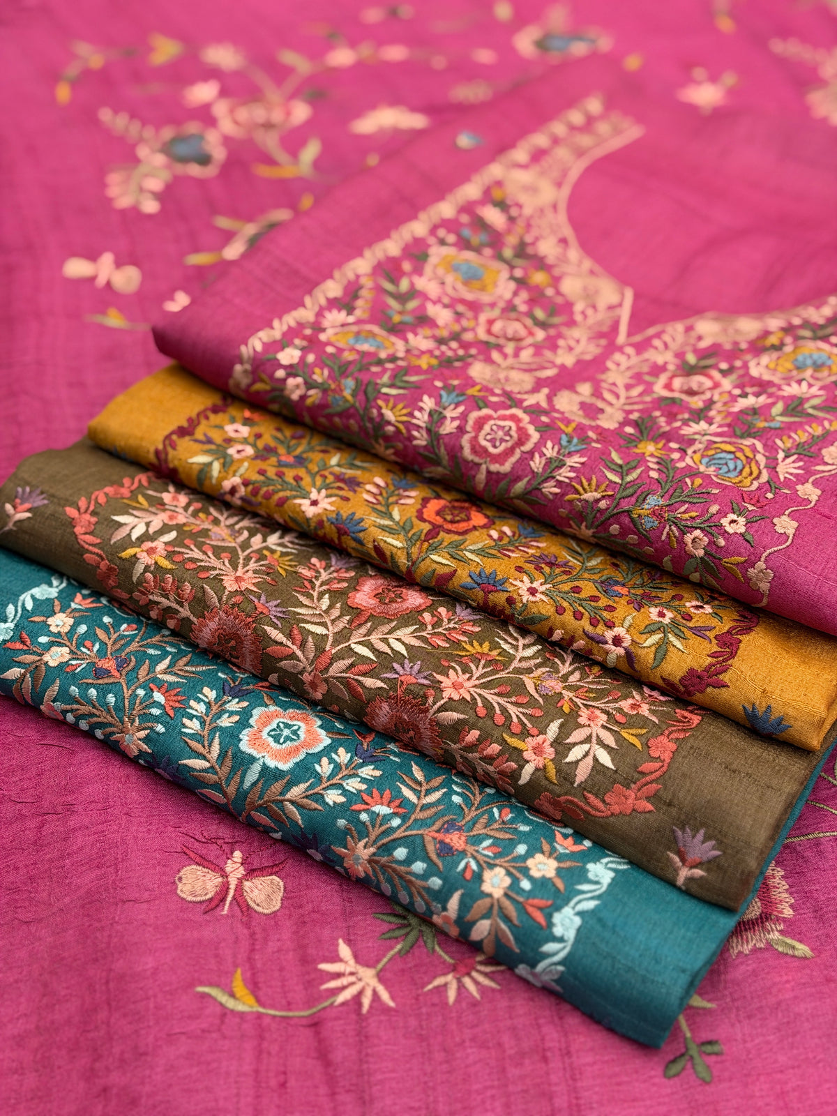 Noor-e-Gul – Pure Tassar Silk Suit with Multicolour Floral Embroidery
