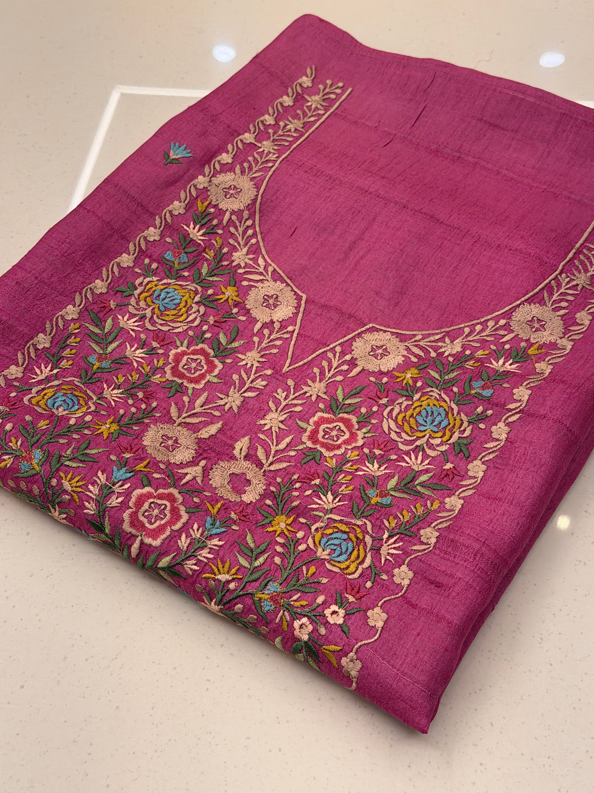 Noor-e-Gul – Pure Tassar Silk Suit with Multicolour Floral Embroidery