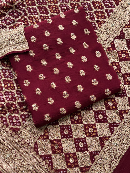 Wedding Wear Maroon Ethnic Suit with Gold Zari Detailing
