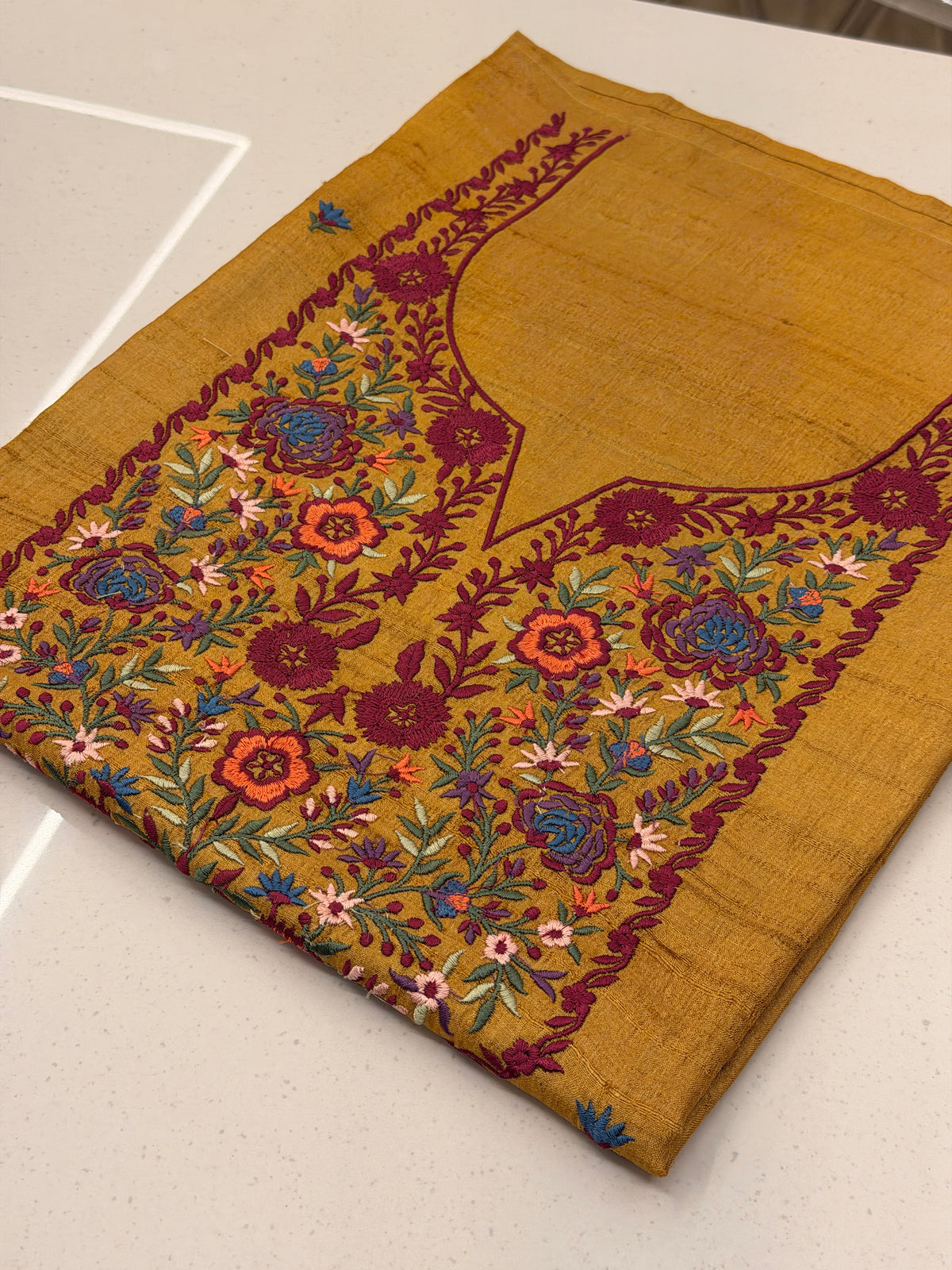 Noor-e-Gul – Pure Tassar Silk Suit with Multicolour Floral Embroidery