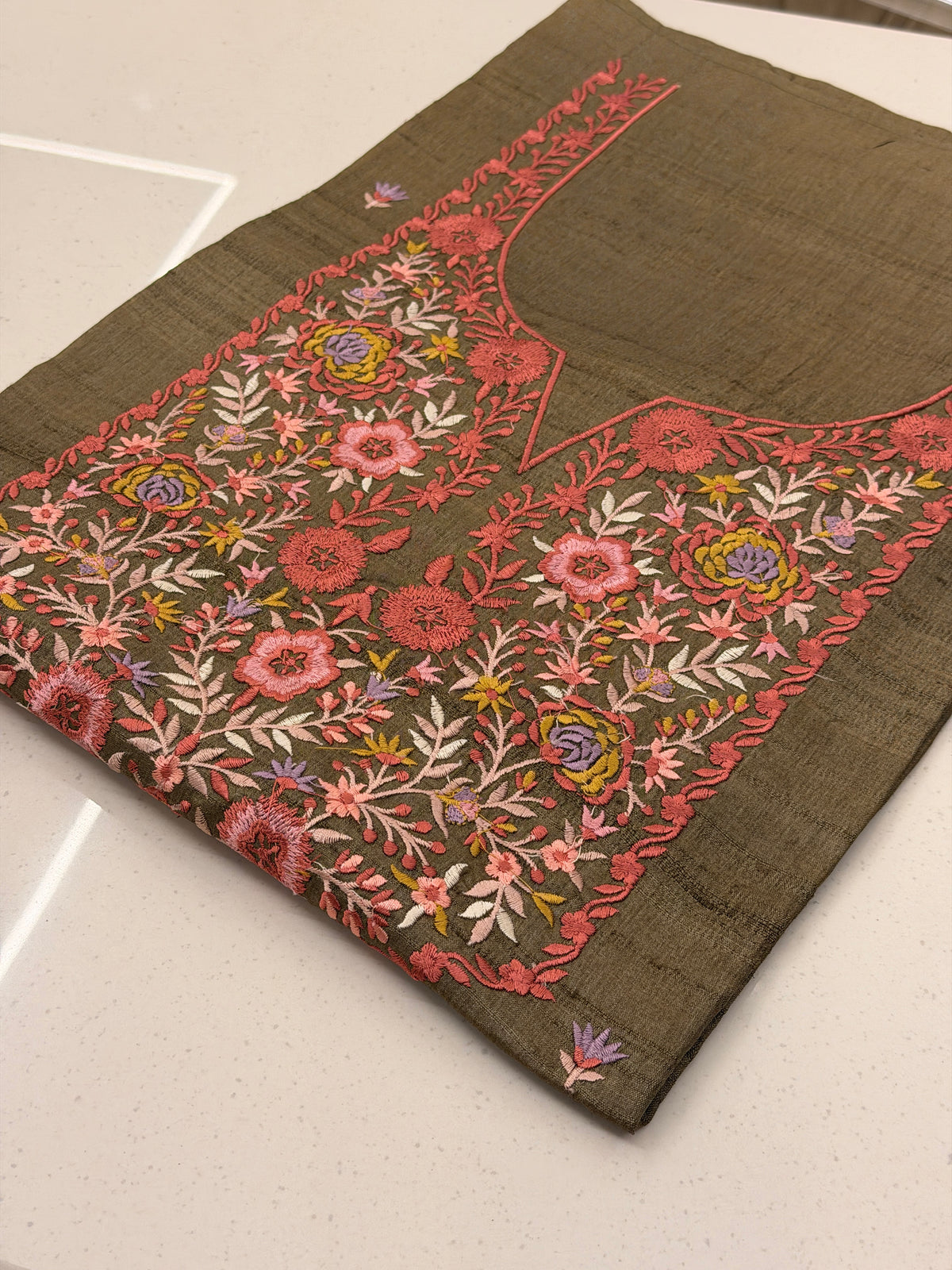 Noor-e-Gul – Pure Tassar Silk Suit with Multicolour Floral Embroidery