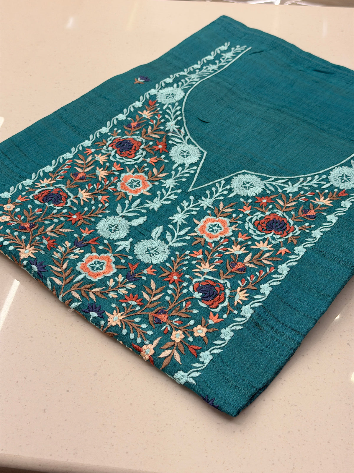 Noor-e-Gul – Pure Tassar Silk Suit with Multicolour Floral Embroidery