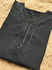 Classic Embroidered Suit with Statement Neck Design