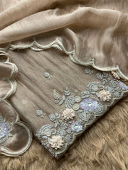 Ivory Blossom Hand-Embroidered Organza Suit Set