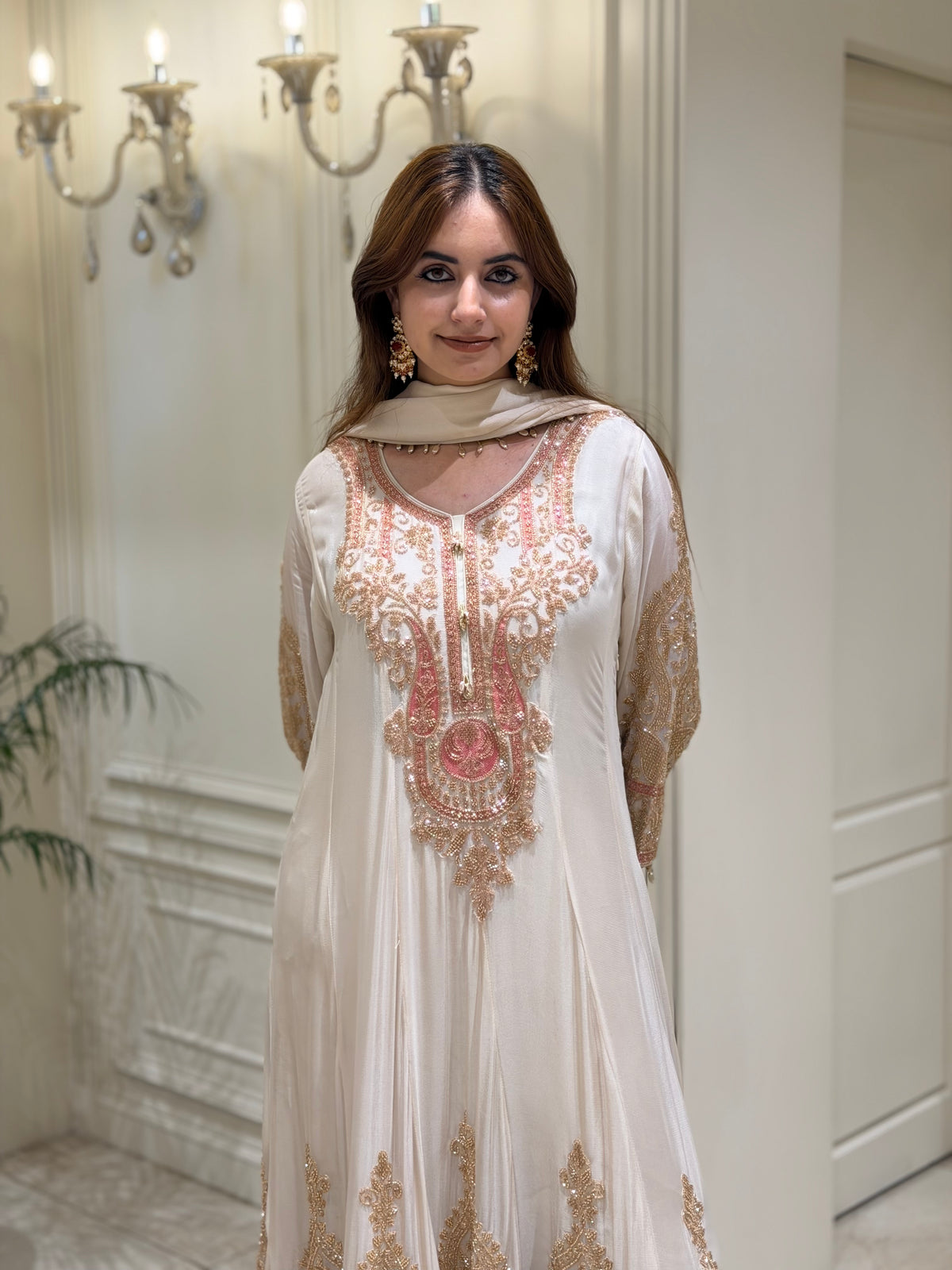 Hand-Embellished Chinnon Anarkali Set